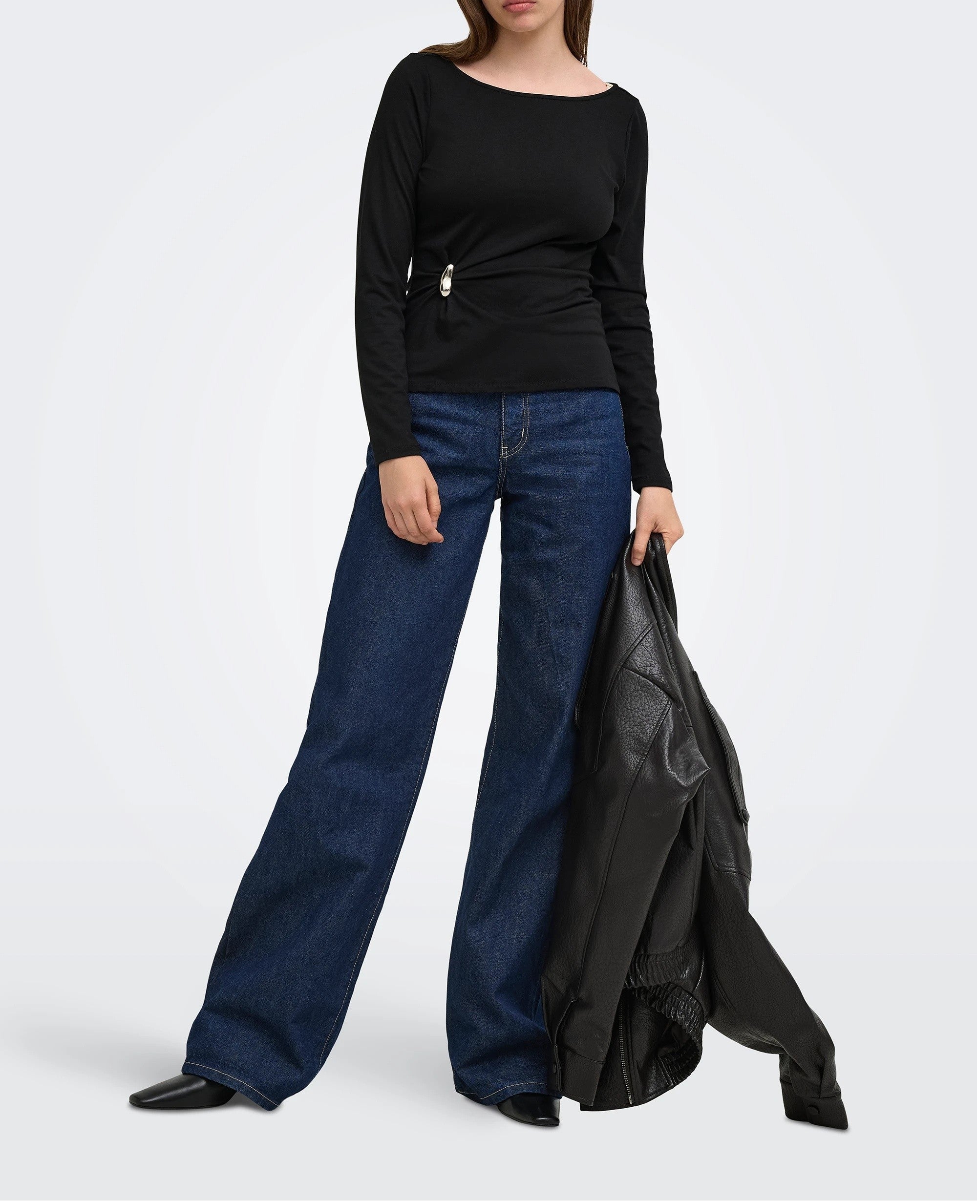 Top Elena L/S Boatneck Metal Top Jrs Only 