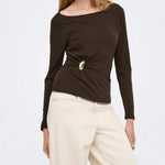 Top Elena L/S Boatneck Metal Top Jrs Only 