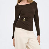 Top Elena L/S Boatneck Metal Top Jrs Only 