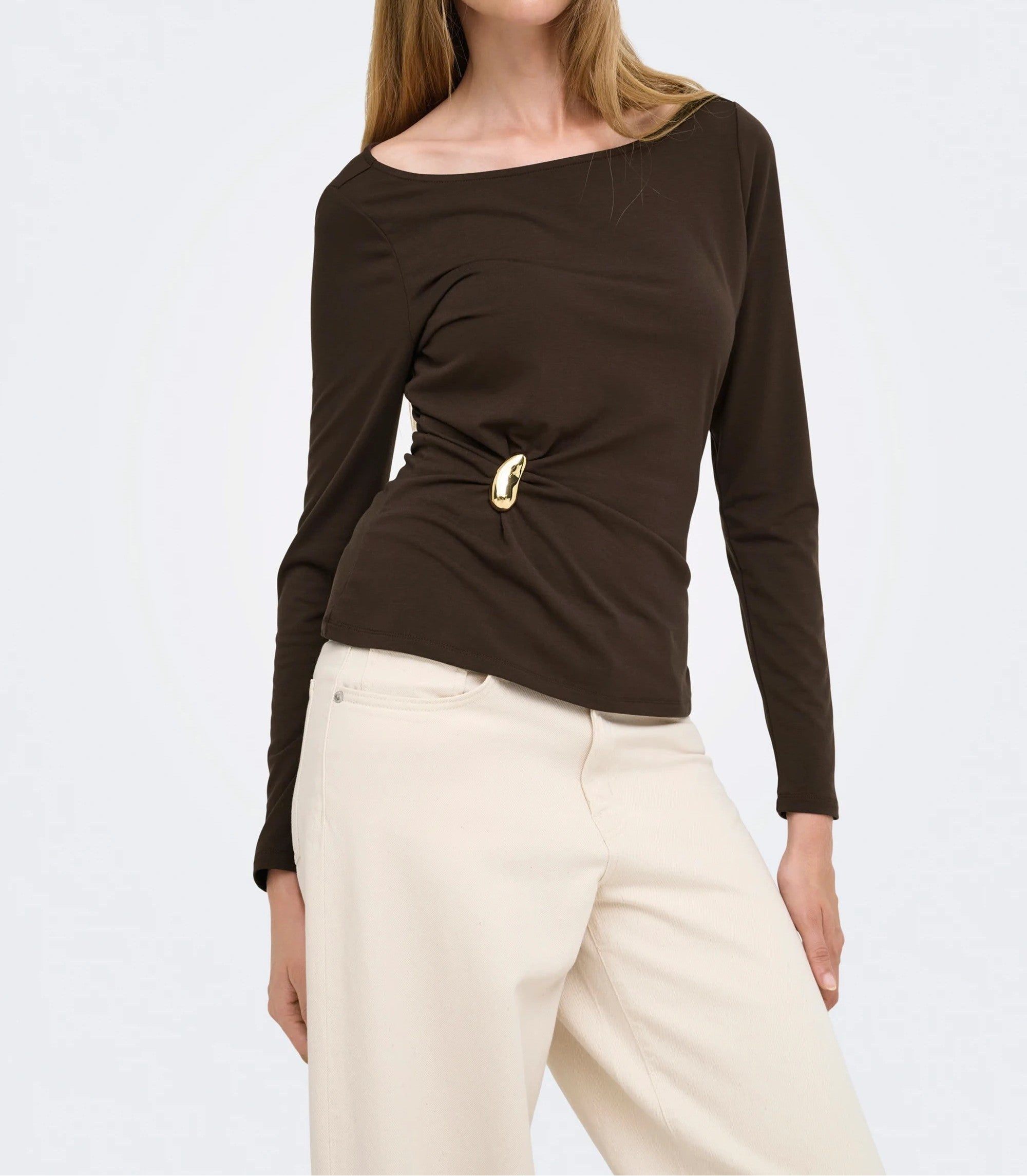 Top Elena L/S Boatneck Metal Top Jrs Only 
